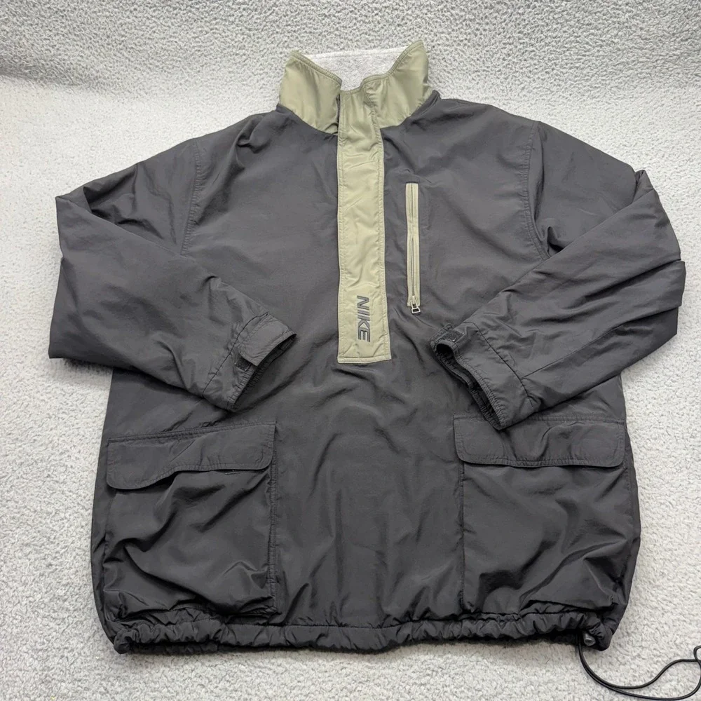 Nike Mens XL Vintage 90s Half-Zip Black/Olive Pullover Anorak Utility Jacket
